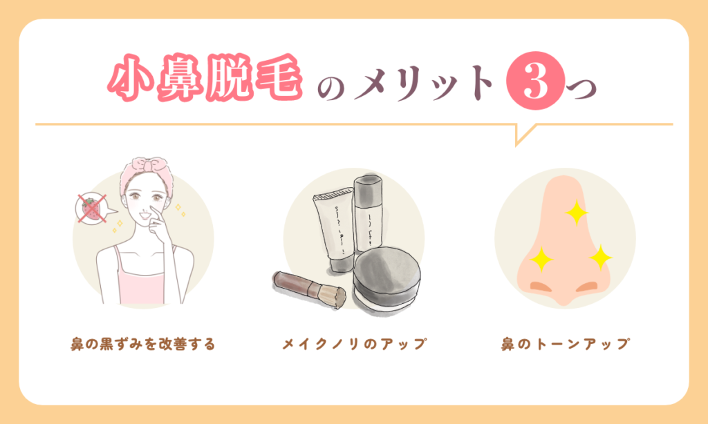 小鼻脱毛のメリットを3つご紹介。鼻の黒ずみを改善する。メイクのみのアップ。鼻のトーンアップ