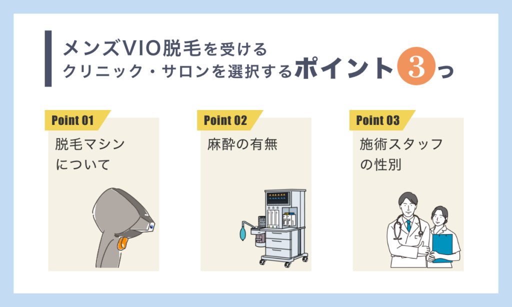 メンズVIO脱毛を受けるクリニック・サロンを選択するときのポイントを3つご紹介