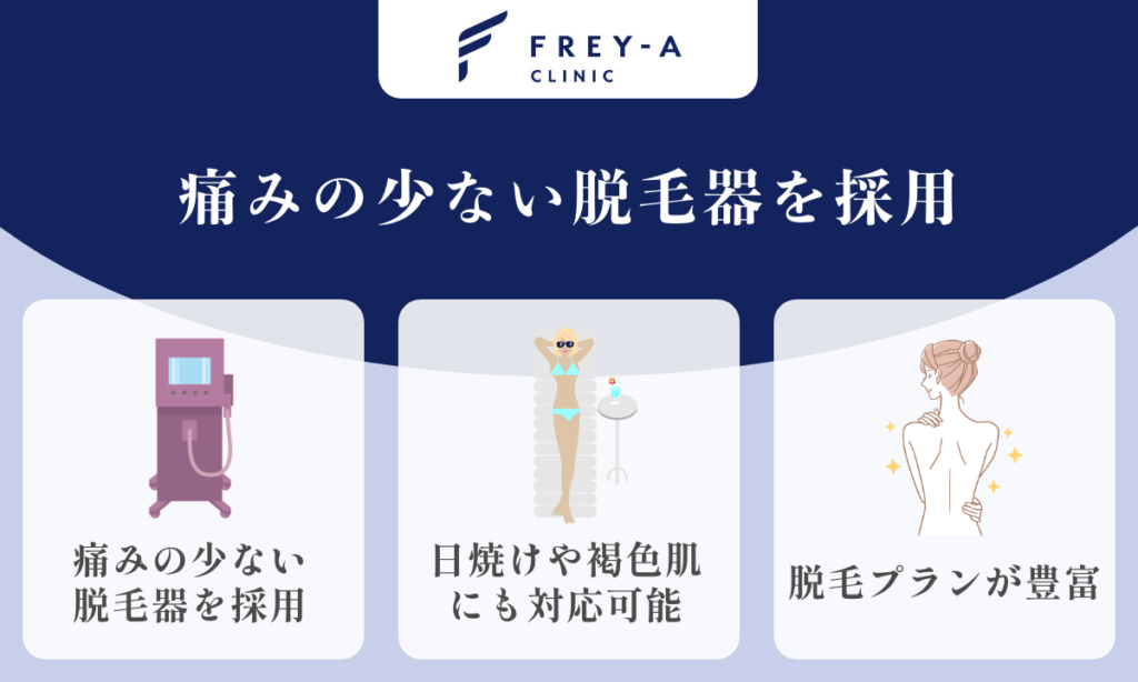 フレイアクリニックの医療脱毛 痛みの少ない脱毛器を採用