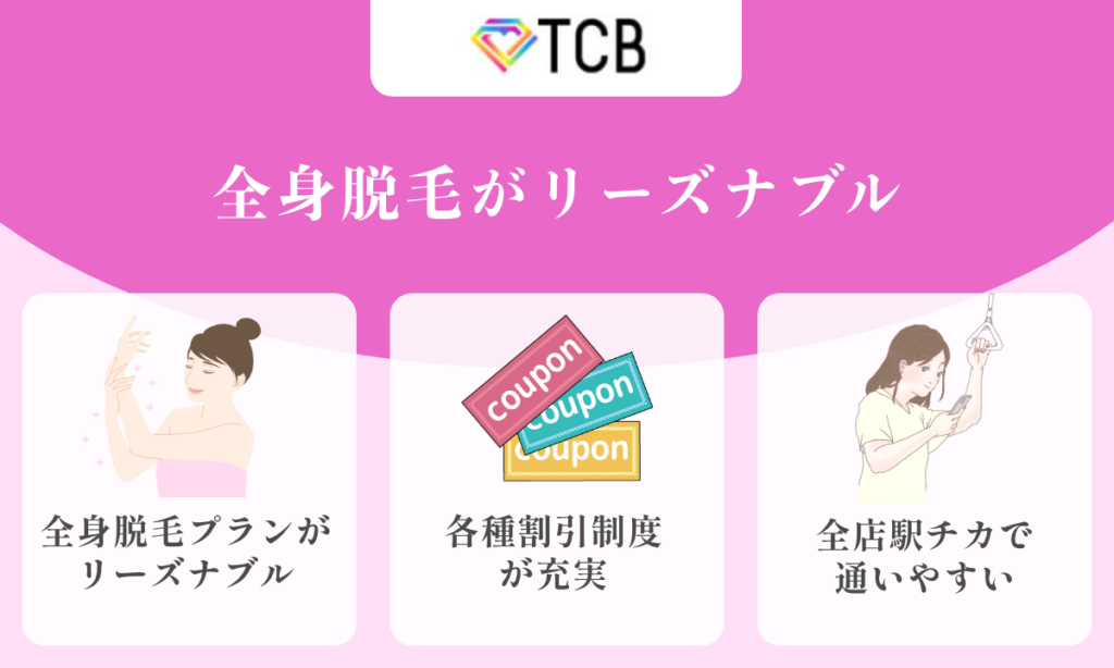 TCB東京美容外科の医療脱毛 全身脱毛がリーズナブル